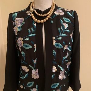 Tahari Jacket with Green Silver Purple Embroidery